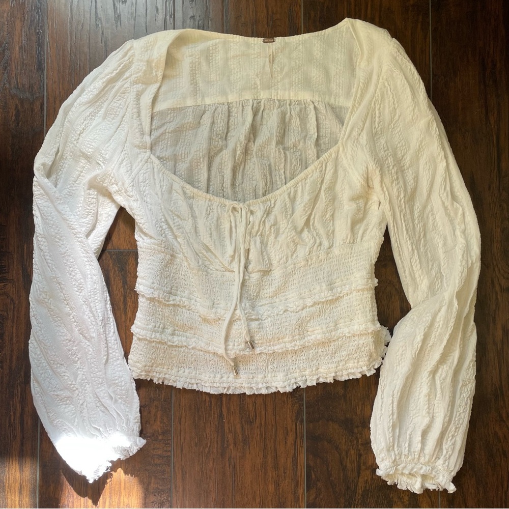 Free People Womens Size Large White Long Sleeve Blouse